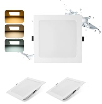 Grebeam Pack 2 Downlight LED Cuadrado 24W 3 Tonos 2200lm Agujero Ø185-210mm | Grebeam Downlight LED 190mm 24W Equiv. 230W Halógenos IP44 Ultrafino 30mm de Fondo 3000K/4000K/6000K para Baño y Salón