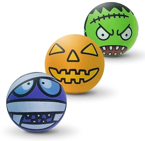 SPORTSPET Monsters High Bounce Natural Rubber Dog Balls, PACK OF 3 (60mm) | Spooky Character Rubber Balls for Dogs, Non-Toxic, Floats in Water, for Medium Dogs, Vampire, Pumpkin & Skeleton, dog ball