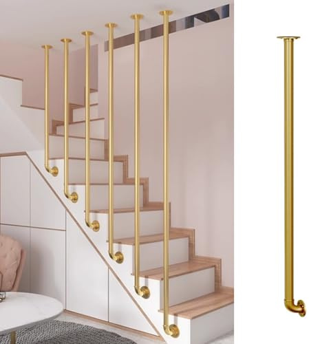 CHZDPP Ringhiera per Scale Balaustre per Scale montate lateralmente, Dimensioni e Stili Personalizzabili Balaustre in Metallo, Facili da installare, per Scale Piane e inclinate(Gold,175cm/69in)