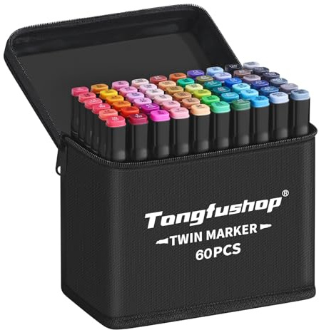 Tongfushop 60 Alkohol Stifte Set, 2 Sekunde Schnell Trocknende Alkohol Marker Set, Doppelseitige Marker Stifte Filzstifte mit Anti-Seepage Abstandshaltern für Malerei, Zeichnung, Design, Manga