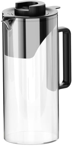 Ecoviva Mate 3 Glass Water Filter Pitcher, 44oz Glass Carafe Replacement (Black)