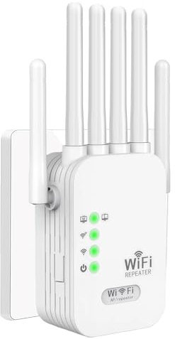 NONENDU WiFi Repeater, WiFi Extender Signal Booster for Home, 9800 Sq Ft Coverage, Repeater/AP Mode, 6 Antennas, Ethernet Port, WPA2, Supports 150+ Devices, White
