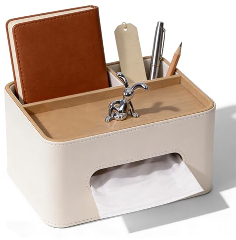 Multifunktionale Taschentuchbox, PU Leder Taschentuchbox Kosmetiktücherbox, Leder mit 2 Fächern, Multifunktionale Tissue Box Tücherbox mit Ablage, ideal für Wohnzimmer Büro Schlafzimmer Home Office