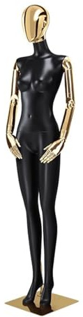 GUHPZA Attraktive Weibliche Schaufensterpuppe Mit Galvanisierten Armen, Posierende Menschliche Schaufensterpuppe, 185 cm Hoher Kleiderständer,Gold
