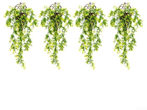 4 piezas de hiedra artificial, resistente a los rayos UV, para el hogar, cocina, jardín, oficina, boda, pared, amarillo, verde, rojo rosa, morado (amarillo)