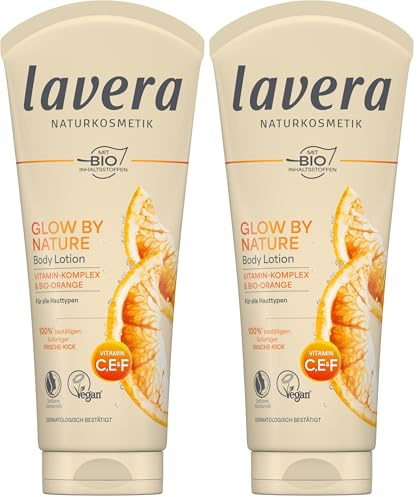 lavera Glow by Nature Body Lotion - 24h Glow-Boost - intensive Feuchtigkeit - strafft & glättet die Haut - vegan - Naturkosmetik - 200 ml (Packung mit 2)