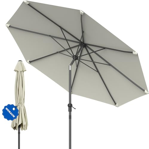 WoRaum Sonnenschirm 350cm，Gartenschirm mit Kurbel und Neigbar,Balkonschirm UPF 50+，Tragbar Terrassenschirm,Marktschirm,Strandschirm,Kurbelschirm für Terrasse, Balkon, Pool(Weiß,Lenkbar)