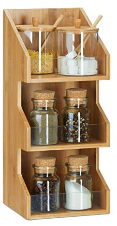 Relaxdays Organiseur en bambou 3 casiers compartiments bureau cuisine épices étagère boîte HxlxP: 41 x 18 x 17cm, nature