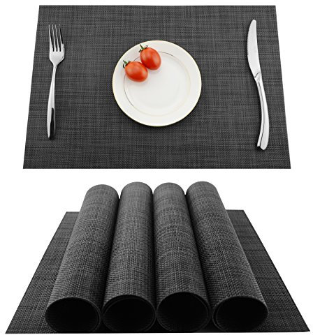 KOKAKO Placemats Puede Lavar la Mesa de la Cocina Place Mats PVC, 4 Platos (Gris Oscuro)