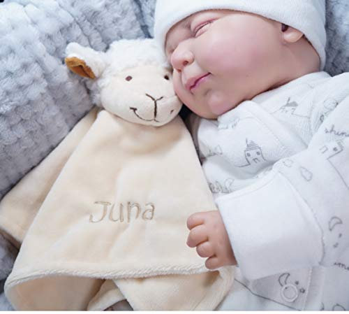 Schmusetuch bestickt mit Namen Schnuffeltuch Kuscheltuch Tolle Geschenkidee ! (Beige - Schaf 7810B)