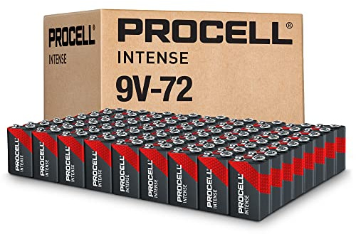 PROCELL Alkaline Intense 9V Batteries, 9-Volt Alkaline for High Drain Professional Devices, 9V Battery with Long-Lasting Power, All-Purpose Industrial Batteries, 72-Count Bulk Pack