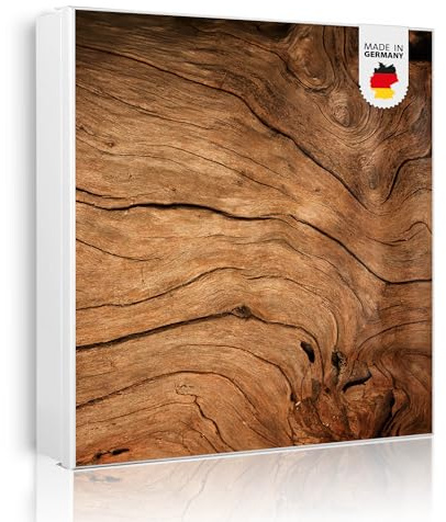 banjado Großer Schlüsselkasten Metall - Schlüsselbox 30x30cm beschreibbarer mit 32 Haken - Schlüsselkasten modern für Schlüsselaufbewahrung - Korpus Weiß Scharnier Links - Motiv Trockenes Holz