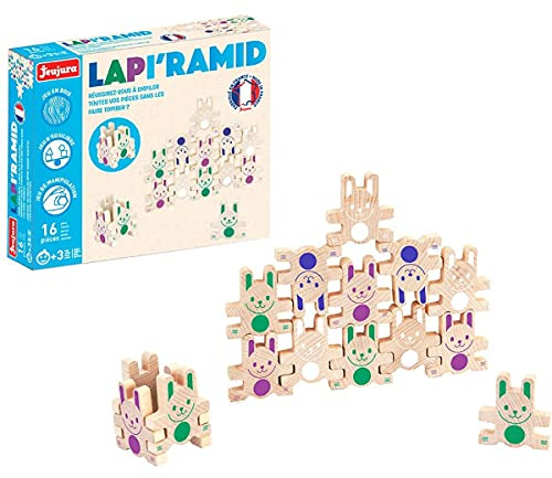 Jeujura - LAPI'RAMID - Jeu de Sociétéen Bois dès 3 Ans - 16 Pièces - 8466 | 16 pièces en bois - Jeu d’équilibre et de manipulation - Développe adresse, logique et motricité - Idée cadeau