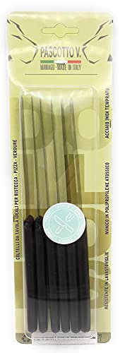 KIMERA 6 Pezzi Coltelli Lama INOX AISI420 Seghettata da 11cm. ideali per Tavola, Bistecca, Pizza. manico polipropilene atossico antibatterico. Made In Italy (Nero)