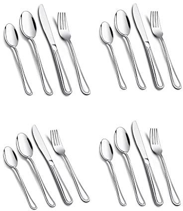 Cutlery Set, 16 Piece Stainless Steel Flatware Set, Tableware Silverware Set with Spoon Knife and Fork Set, Service for 4, Dishwasher Safe/Easy Clean, Mirror Polished