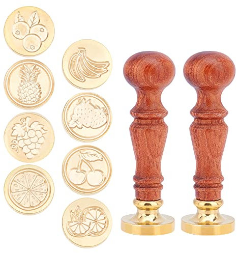 craspire Wachssiegel-Stempelköpfe Set 8 Stück Vintage Siegellack-Stempel Mit 2 Stück Holzgriffen Abnehmbarer Messingkopf Siegelstempel Für Hochzeitseinladung Umschlag-Frucht-Serie Ananas Erdbeere