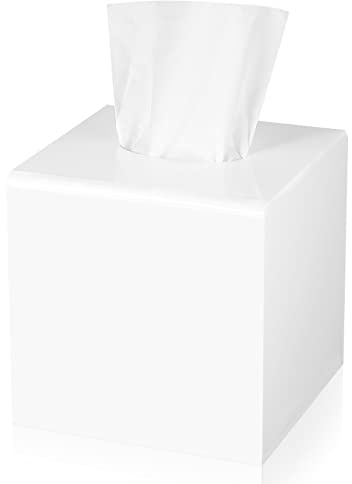 Kamehame Tissue Box Cover Square Acrylic Tissue Holder 5.25x5.25x5.5 Inch White Dryer Sheet Holder Container Tissue Dispenser for Home Bathroom Kitchen and Office