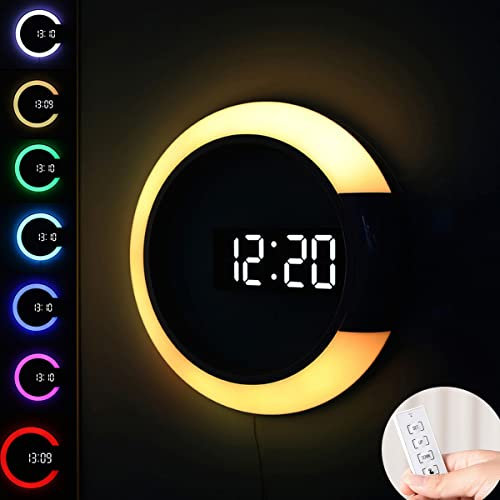 LED Wandlampe Modern Innen Dimmbar Mit Fernbedienung RGB Wandleuchte Stimmungslicht 7 Farben Digitale Wanduhr Licht Für Home Office Dekoration Runde Kinderzimmerlampe