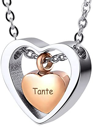 Homxi Asche Urne Kette Herz mit Gravur Tante Edelstahl Halskette für Anhänger Urne Asche Anhänger Rosegold