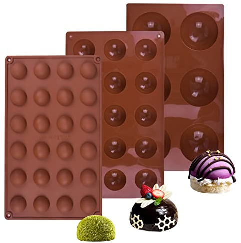 3 Stk Halbkreis Kuchenform, Halbkreisförmige Silikonformen, Backform Halbkugel Kuppel Formen, Muffinform mit 6/15/24 Löcher Halbkreis für Schokolade Gelee Pudding Muffins Dome-Mousse (B)