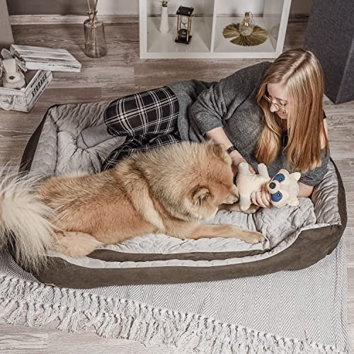 ne&no® Hundebett 2 in 1 | Kühlender und Wärmender Stoff | Grosse Hunde | Waschbar | XXL 90x120 | Hundekorb