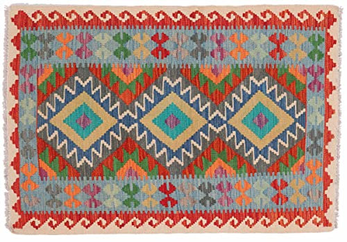 RUG PRINCE Afghan Maimana Kelim - Tappeto 80 x 120 cm, tessuto a mano, motivo geometrico, lavorato a mano, 39