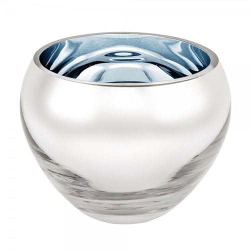 Fink - Teelichthalter, Windlicht - Glas - Farbe: hellblau/Silber - (ØxH) 12 x 9 cm