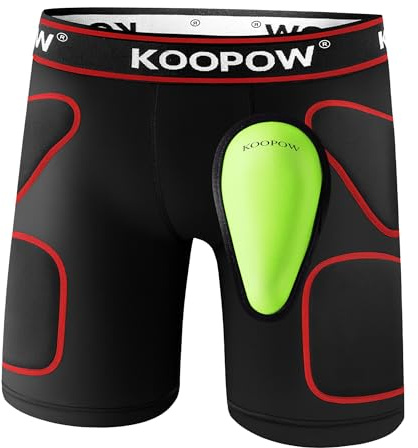 KOOPOW Vadderade glidshorts för unga pojkar med mjuk skyddande atletisk kopp för baseball, fotboll, lacrosse (liten, svart röd)