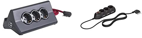 BTicino S3713GBU Ciabatta Multipresa da Scrivania con Spina 10 A, 3 P30, 2 Prese USB, Interruttore, 2 m, Nero & Ciabatta Multipresa Compatta , 9 Slot, con Interruttore Luminoso