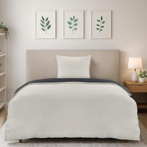 Utopia Bedding Bettwäsche 135x200 cm + 1 Kissenbezug, Dunkelgrau/Hellgrau | Bettbezug Mikrofaser Wendebettwäsche Kissenbezug 80x80 cm mit Reißverschluss, Oeko-TEX, Ideal für Zuhause und Hotels