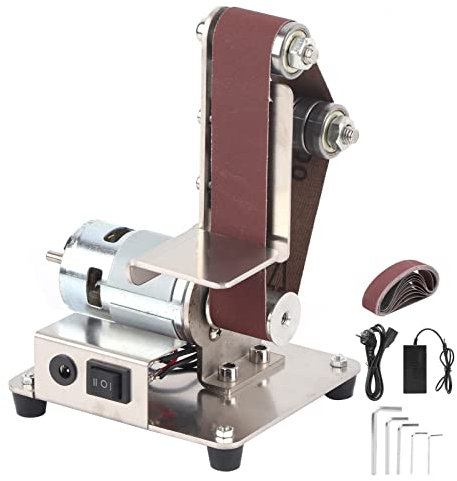Elektrischer Bandschleifer, 300W Polier-Schleifschärfer Einstellbar DIY Power Sanding Machine Cutter Edges Mini Bench Belt Grinder Kit,7 Gang Multifunktional mit Polierscheibe für Holzbearbeitung