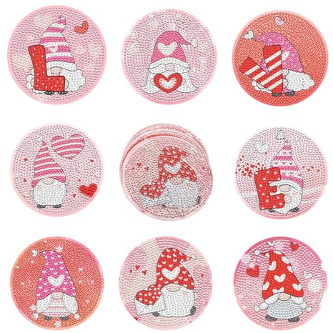 Craftdady 8 Stück DIY Diamond Painting Untersetzer 5D Diamant Tasse Matte Kunst Kits Rosa Zwerg mit Metall Untersetzer Halter für Anfänger Erwachsene DIY Untersetzer Handwerk