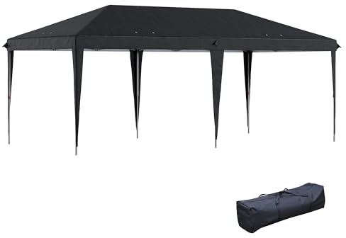 Outsunny Pop Up Gazebo 3 x 6m, Foldable Canopy Tent, Height Adjustable Wedding Awning Canopy w/Carrying Bag, Black