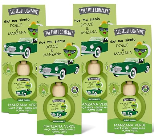 The Fruit Company - Deodorante per auto con assorbimento degli odori, aroma fruttato MANZANA, confezione da 4