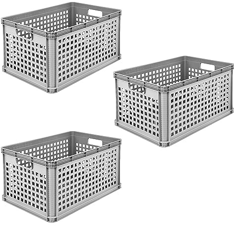 keeeper Transportkorb-Set, 3 x 64 l, Stapelbar, Polypropylen, Robert, Nordic Grey