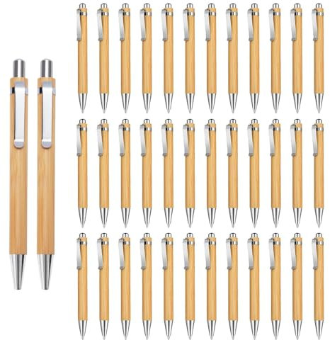 Kopinma 100 Pcs Ballpoint Pens, Bamboo Pen Retractable Ballpoint Pen Set - Black Ink, Medium Point 1.0mm, DIY Personalized, for Writing Journaling School Office Supplies Graduation Gift
