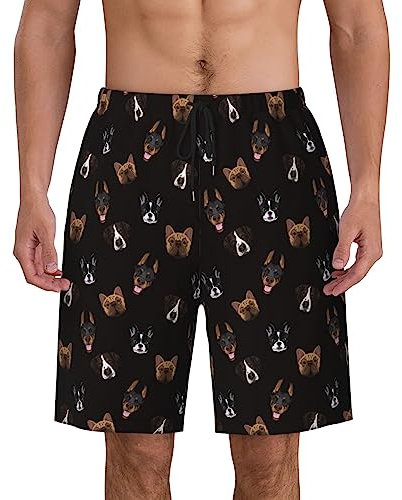 FJAUOQ Blue Leaves Herren-Badehose, schnell trocknend, Strandshorts mit Netzfutter, Taschen, Board-Shorts, Bademode für den Sommer, Hunde Kopf, L/XL