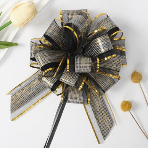 Ainmto 10 Stück Geschenkschleife Groß(16cm),Geschenkbänder Ziehschleife Schwarz,Dekoschleife für Geschenkverpackung Auto Deko