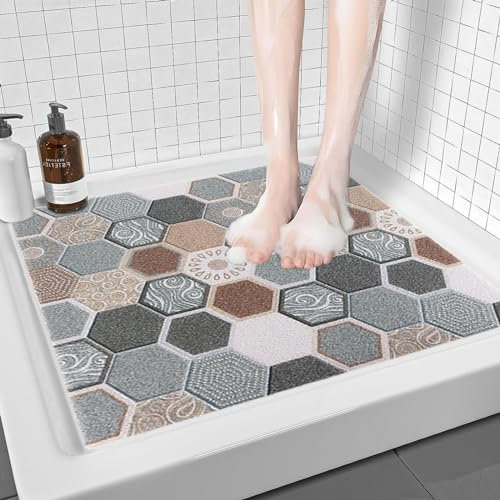 Fecialy Alfombrilla de Ducha Antideslizante, 80x80cm, Alfombrilla de Baño Antideslizante con Desagüe, Anti Moho PVC Alfombrilla de Baño para Cabina de Ducha Baño