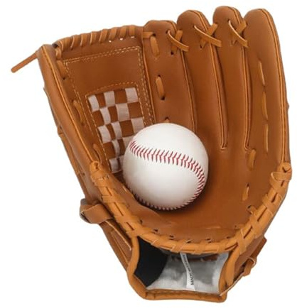 Baseball Handschuh, Verstellbar PU Leder Sport Schlaghandschuh ohne Ball für Senioren, Junioren, Jugendliche, Erwachsene, Professionelle Cricketspieler (Braun)