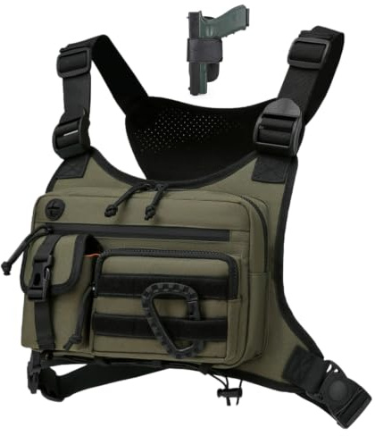 Muserise Outdoor Brusttasche für Damen und Herren, taktische Weste zum Laufen, Radfahren, EDC Chest Pack Rig für Sport und Workout, Oliv/Blatt für mich (Leaf It to Me), Sportlich