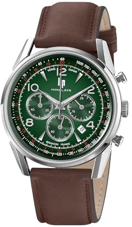 Lip Montre Himalaya 40 mm - Chronographe - Cuir Marron Cadran Vert