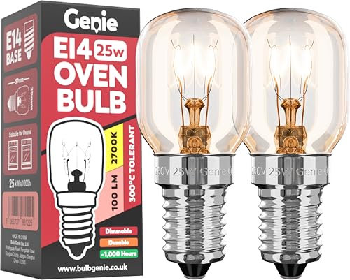 E14 Screw Oven Bulb 25W 230V SES Pygmy (Pack of 2) Oven-Rated 300°C Heat Tolerant Lamps for Philips, Neff, AEG, Smeg, Zanussi & Bosch Ovens (25, Watts)