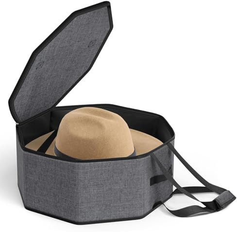 Generisch Hutschachtel Rund Grey,Foldable Hut Organizer-Filz Hut-Aufbewahrungsbox Tragbarer Hutbehälter Mit Reißverschluss Für Cowboyhüte, Fischerhüte, Strohhüte, Baske