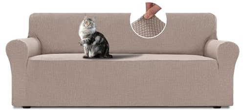 BellaHills Sofa Überzug 3 Sitzer (185-215cm) Sofabezug Stretch Kratzschutz Sofa Katze Mit Armlehne Sofaschoner rutschfest Sofa Cover Sofaüberwurf Couchbezug Wohnzimmer Sand