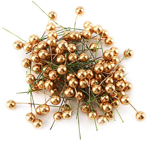 EMUKOEP 100 Ornamenti Pendenti per Decorazioni Natalizie con Bacche Dorate Artificiali di Agrifoglio (12 mm)