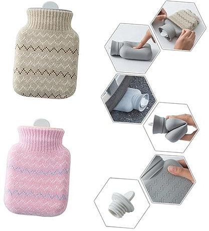 SECFOU Wärmflasche Mit Strickbezug Silikon-wärmflasche Tragbarer Mini-wärmbeutel Für Warme Und Kühle Anwendungen Hellgrau