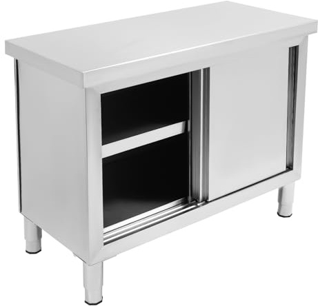 DCSYOG Arbeitsschrank mit Schiebetüren, Edelstahl Arbeitstisch mit Schrank, 120x50x95 cm Küchenschrank Edelstahlschrank für Küche, Restaurant, Werkstatt und Garage