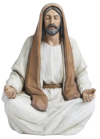 ShineOnAngel Jesus Christus Statue Meditation Jesus, 12,7 cm, handbemalt, dekorative Statue, religiöse Heimdekoration, christliches spirituelles Geschenk (braunes Kopftuch)