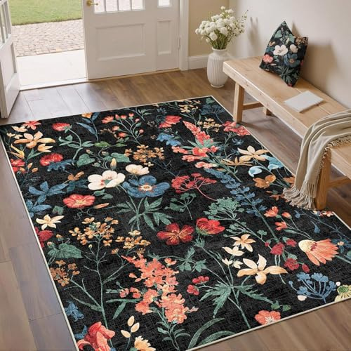 HUGEAR Teppich Wohnzimmer 120x170cm Schwarz Waschbarer Carpet Rug